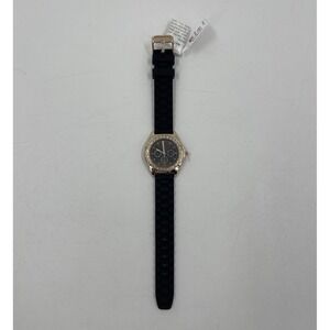Women's Rose Gold Tone Claire's watch, Black Poly Band Crystal Accents